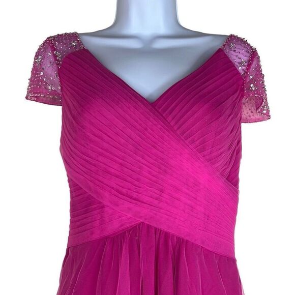JJs House Hot Pink Formal Ballgown Dress Hi Low Beaded Cap Sleeves Barbie Prom - Picture 3 of 14